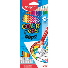 Карандаши цвет. 12цв Maped Color Peps пластиковые, с ластиком, стираемые