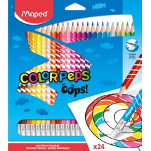 Карандаши цвет. 24цв Maped Color Peps пластиковые, с ластиком, стираемые