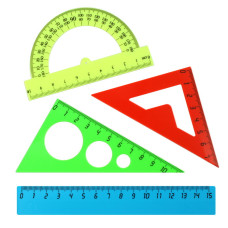 Набор чертежный малый (линейка15см,транспортир10см,треугольник30*60гр.,треугольник45*45гр.) РБ