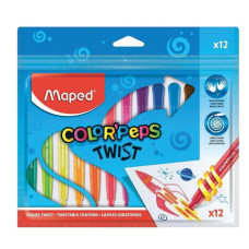 Восковые мелки MAPED (Франция) "Color`peps Twist", 12 цв, выкручивающиеся в пластик.корпусе