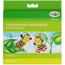 Пластилин Гамма "Пчелка", 12 цветов, восковой, со стеком, картон, европодвес